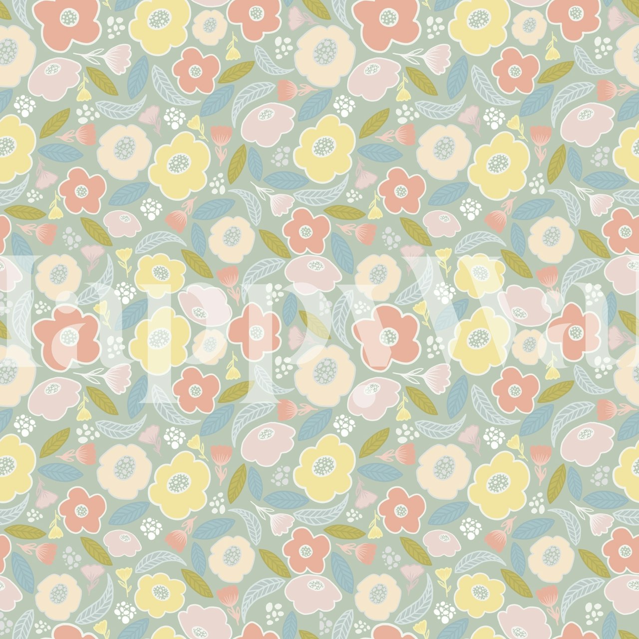 Pastel-colored digital flowers wall mural from happywall.com