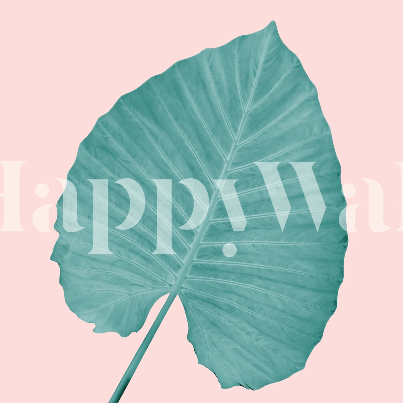 Large teal leaf on a blush pink background wallpaper
