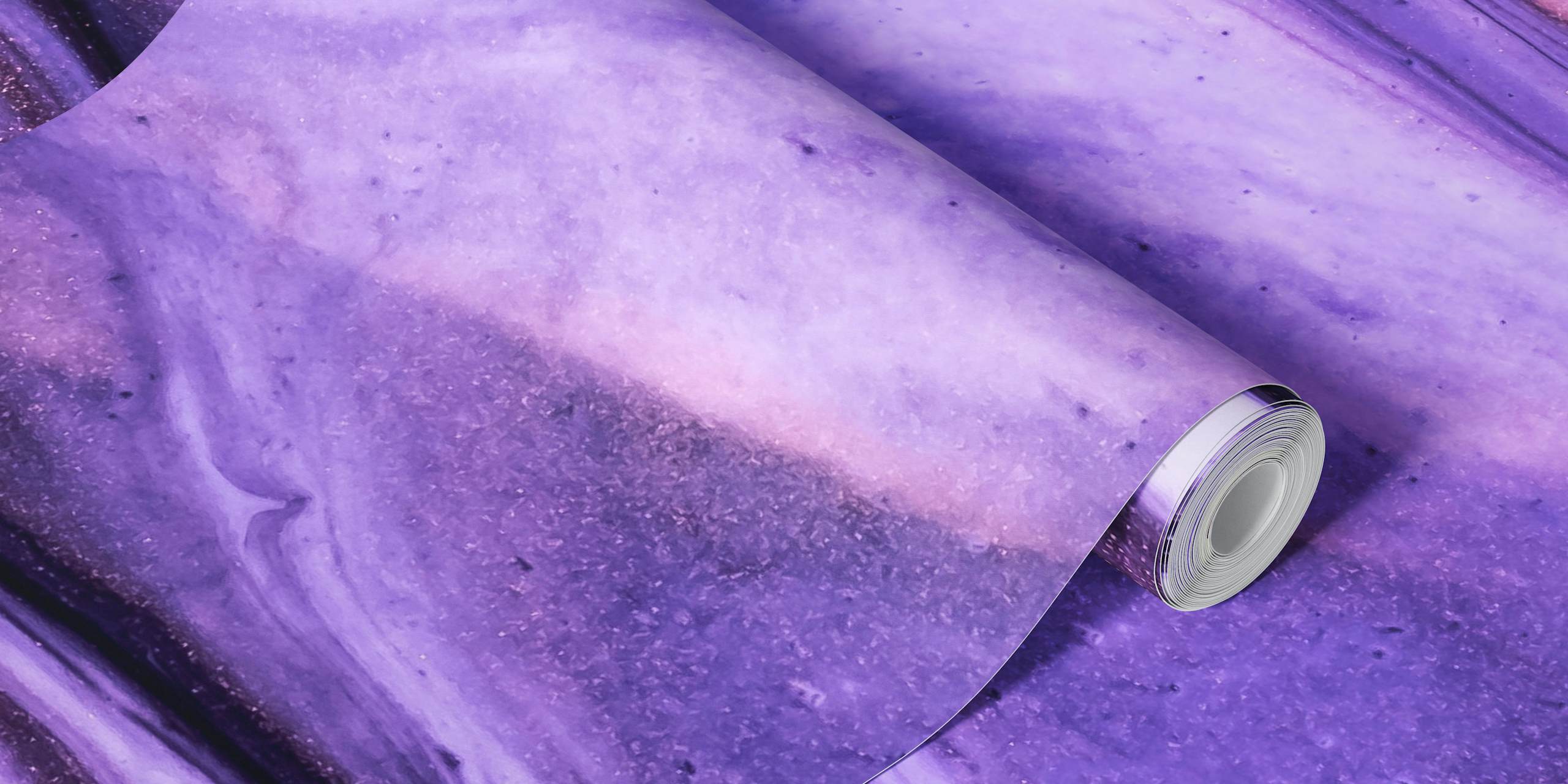 Abstract purple marble wall mural with lilac, plum, and beige swirls