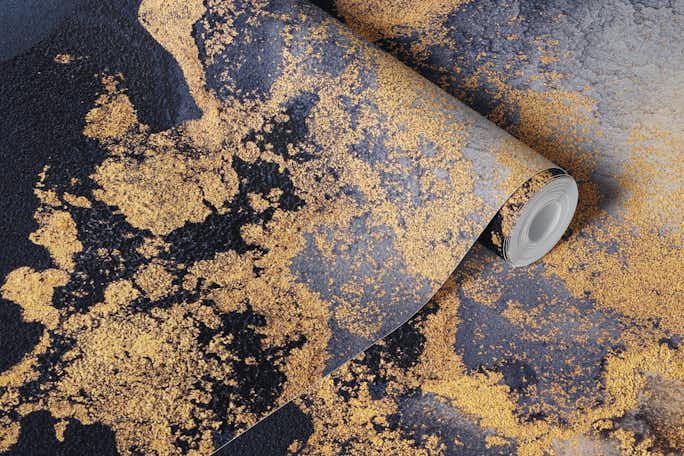 Blue and gold marble artwallpaper roll