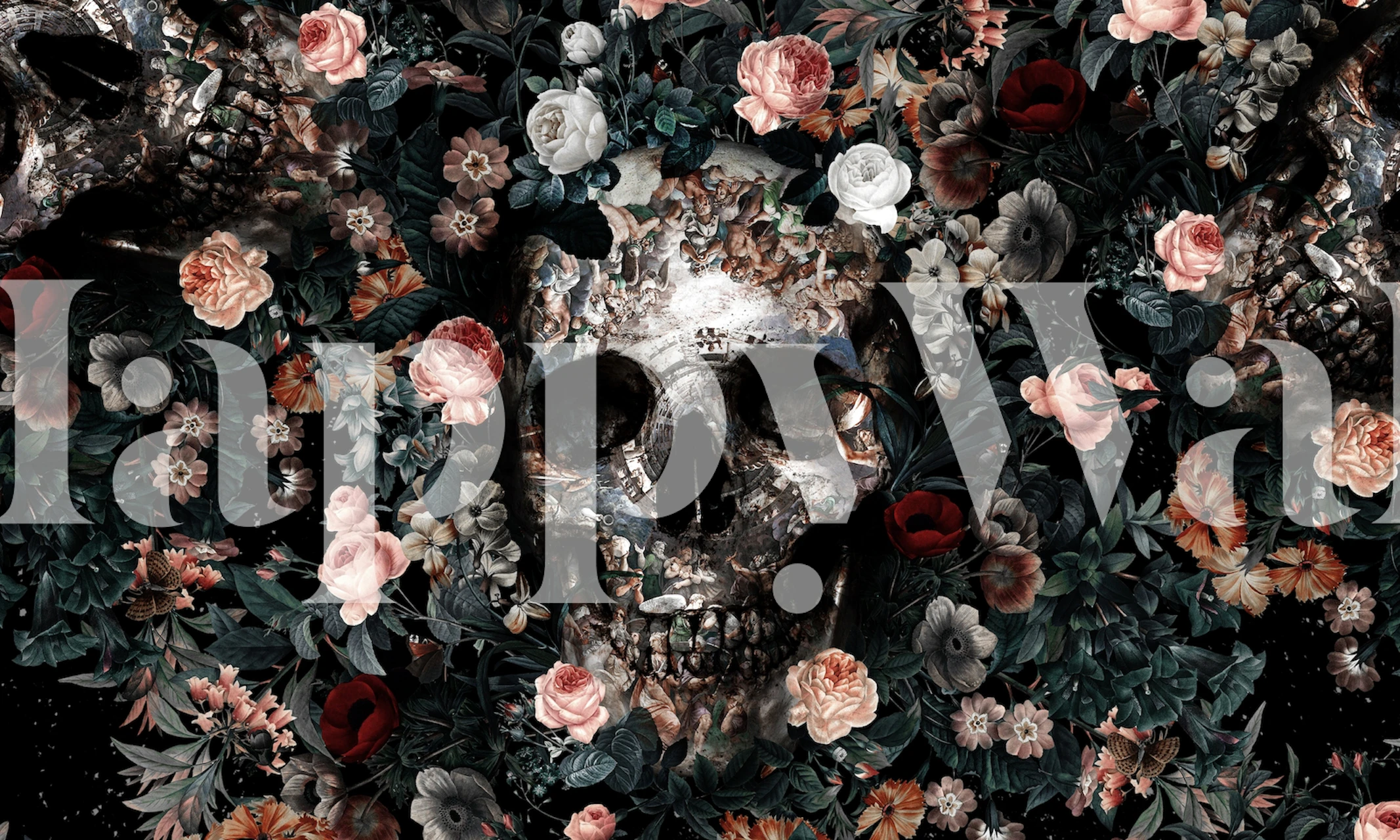 Tapeta Skull and Floral pattern v pokoji