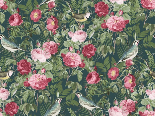 Vintage Redoute Roses Green