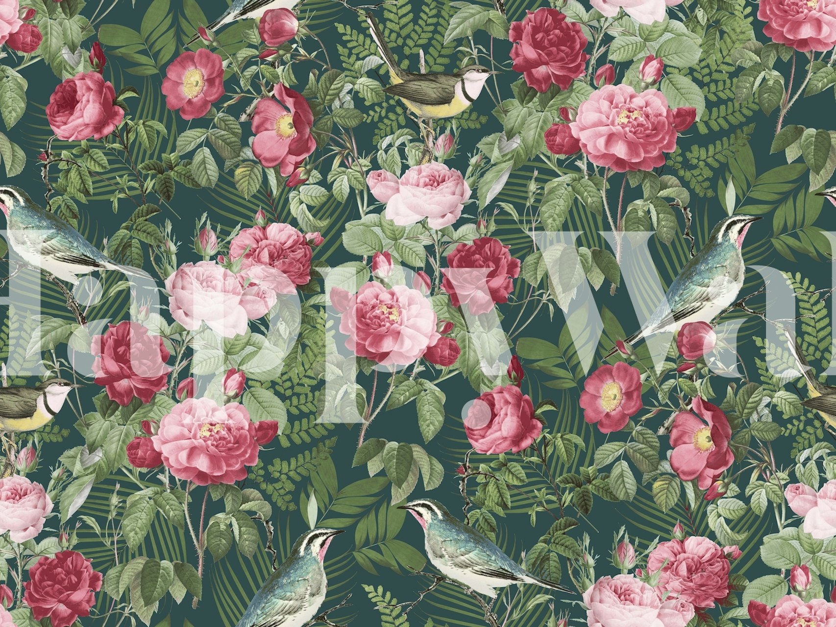 Tapeta Vintage Redoute Roses Green w pokoju