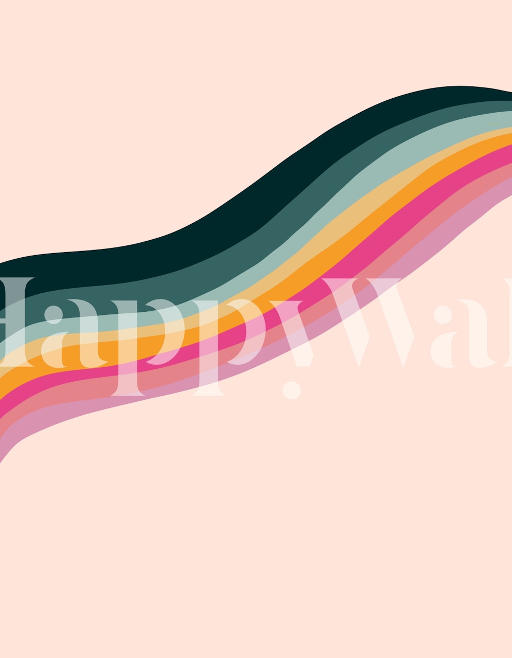 Retro rainbow wave pattern in pink, green, and orange on wallpaper