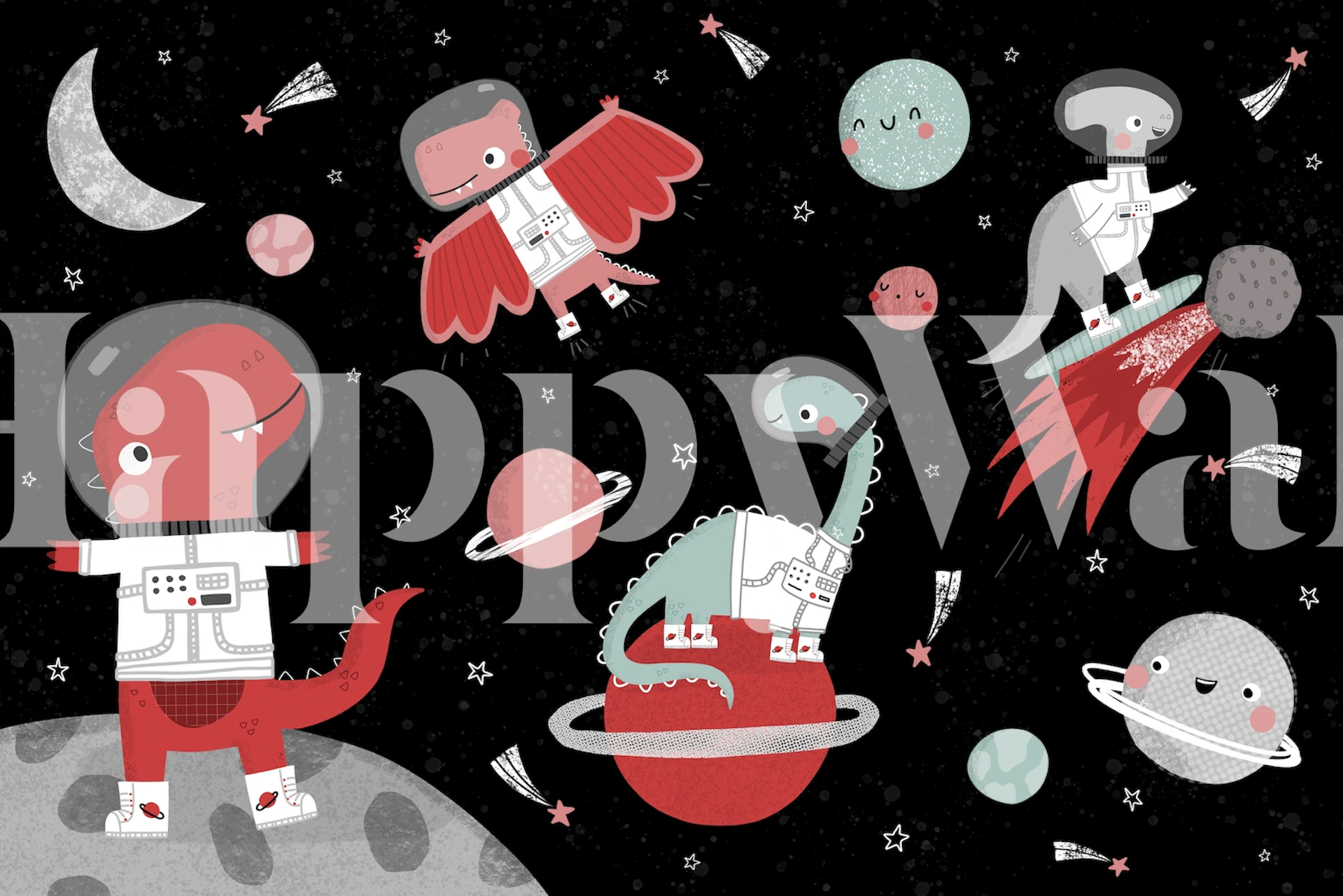 Dinosaur wallpaper in a colorful room