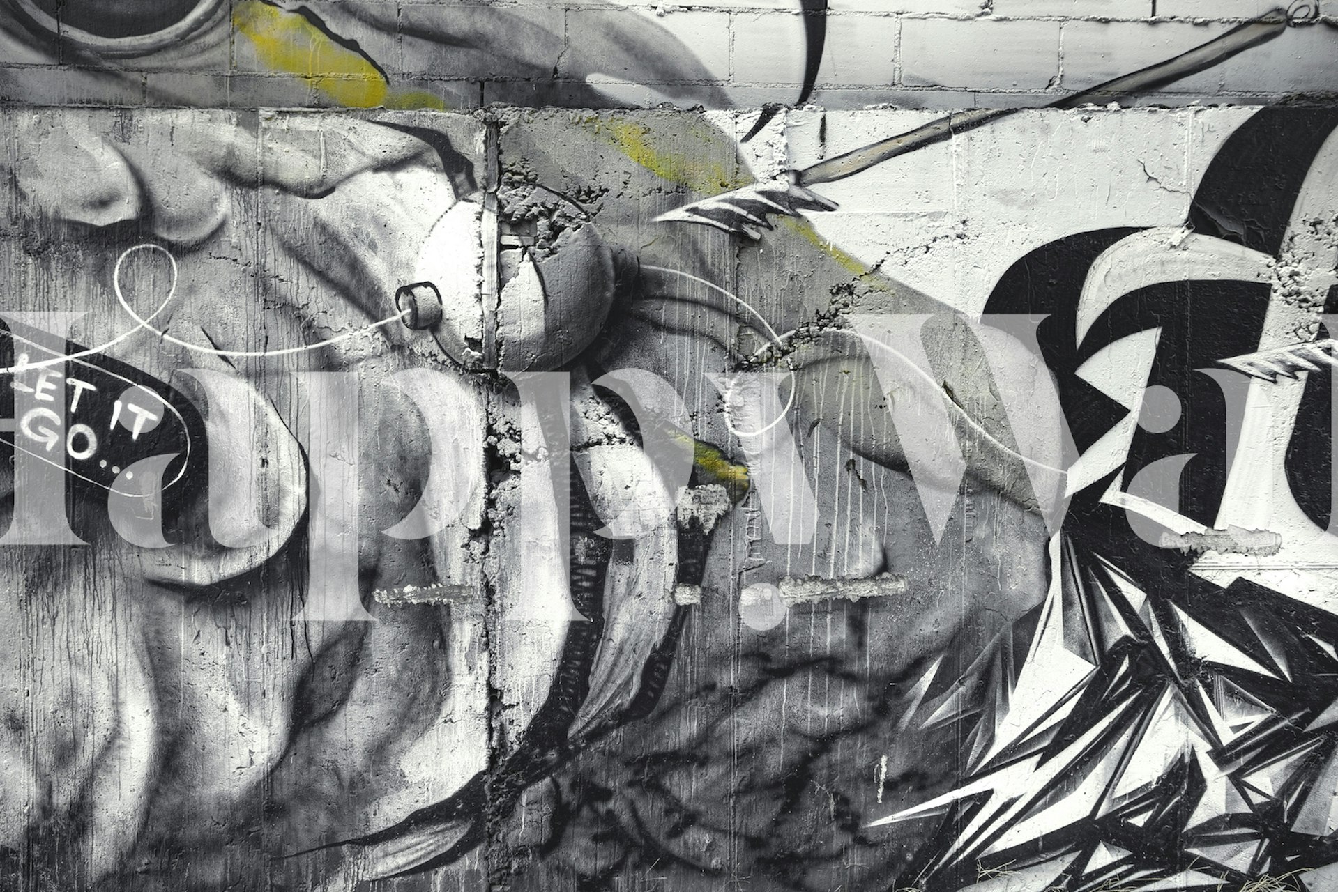 Black and white abstract street art featuring graffiti elements wallpaper