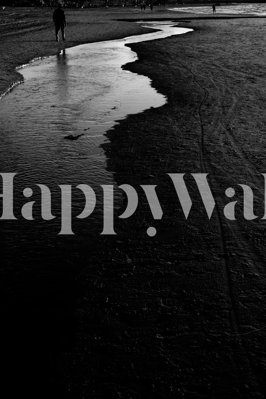 Serene river shore scene in black and white wallpaper