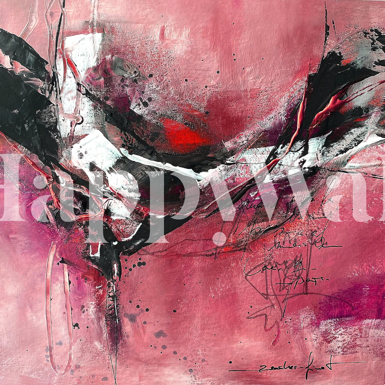 Fototapeta Abstract Art Red Passion s dynamickými červenými, růžovými a černými tahy