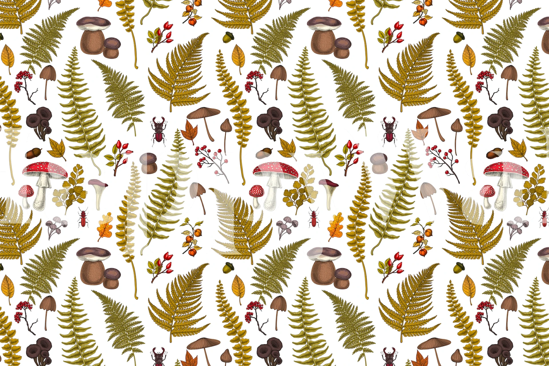 Woodland flora and fauna tapetdesign