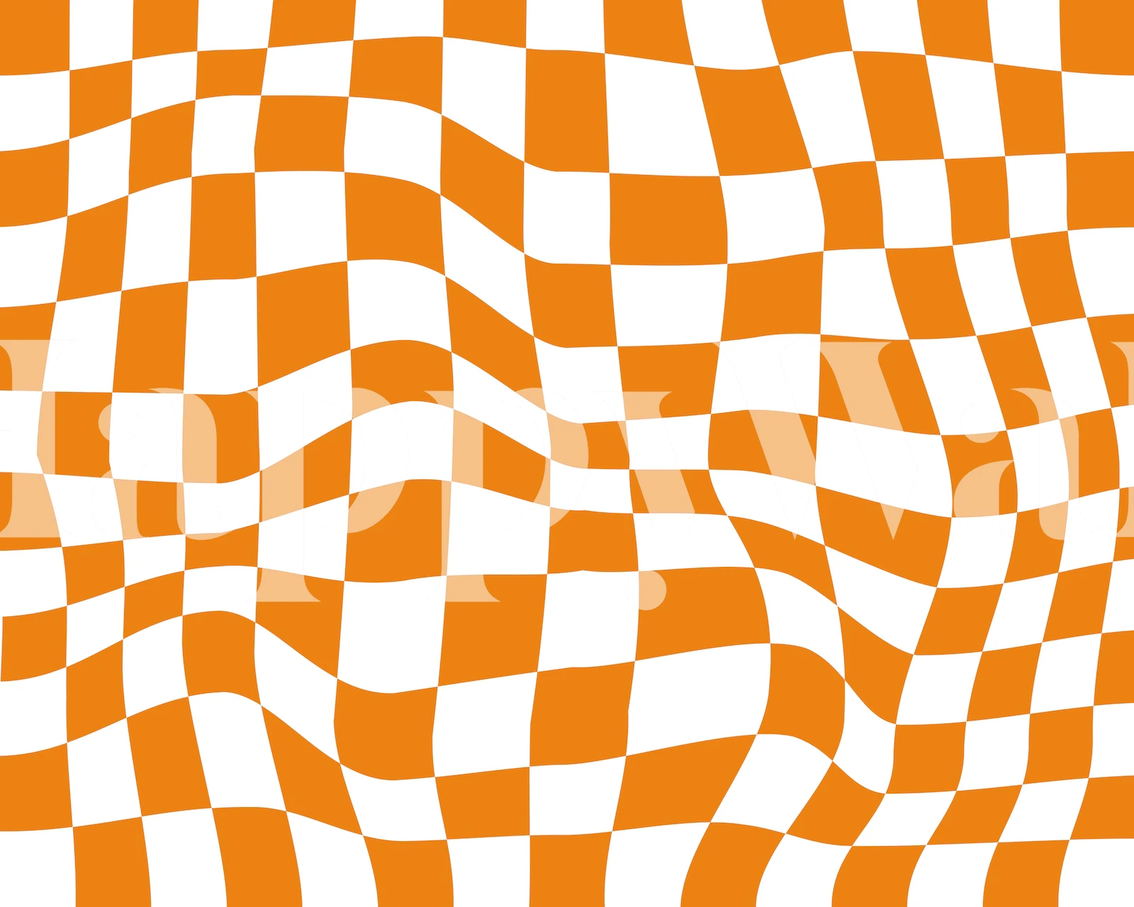 Vivid groovy orange and checkered retro wallpaper