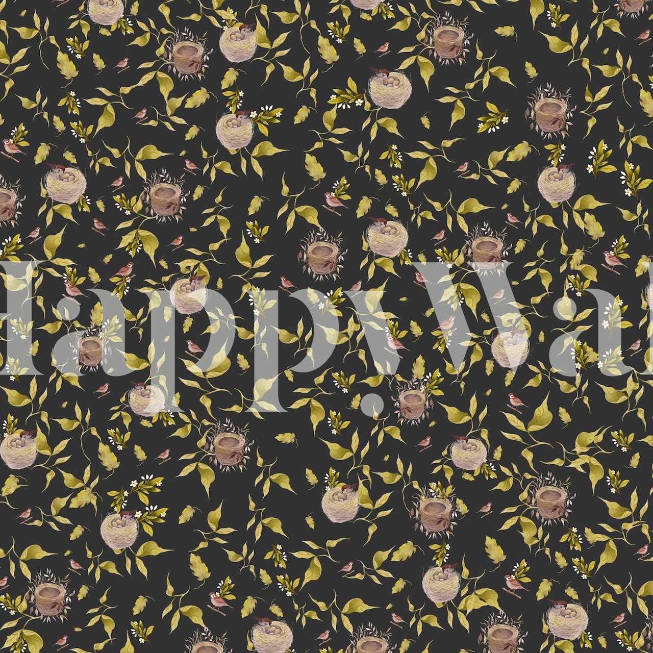 Birds and nests wallpaper in a room