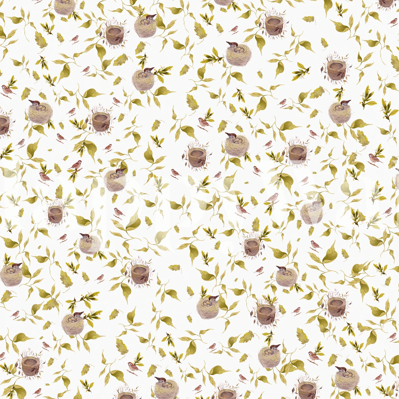 Birds in nests surrounded by green leaves and plants wallpaper