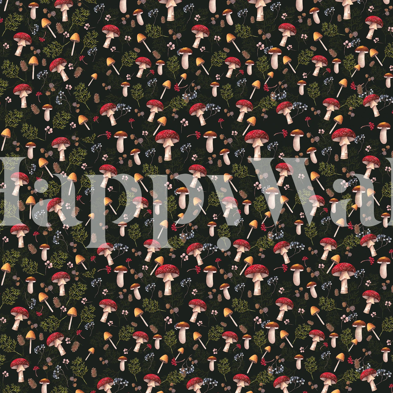 Various colorful mushrooms on a dark background wallpaper