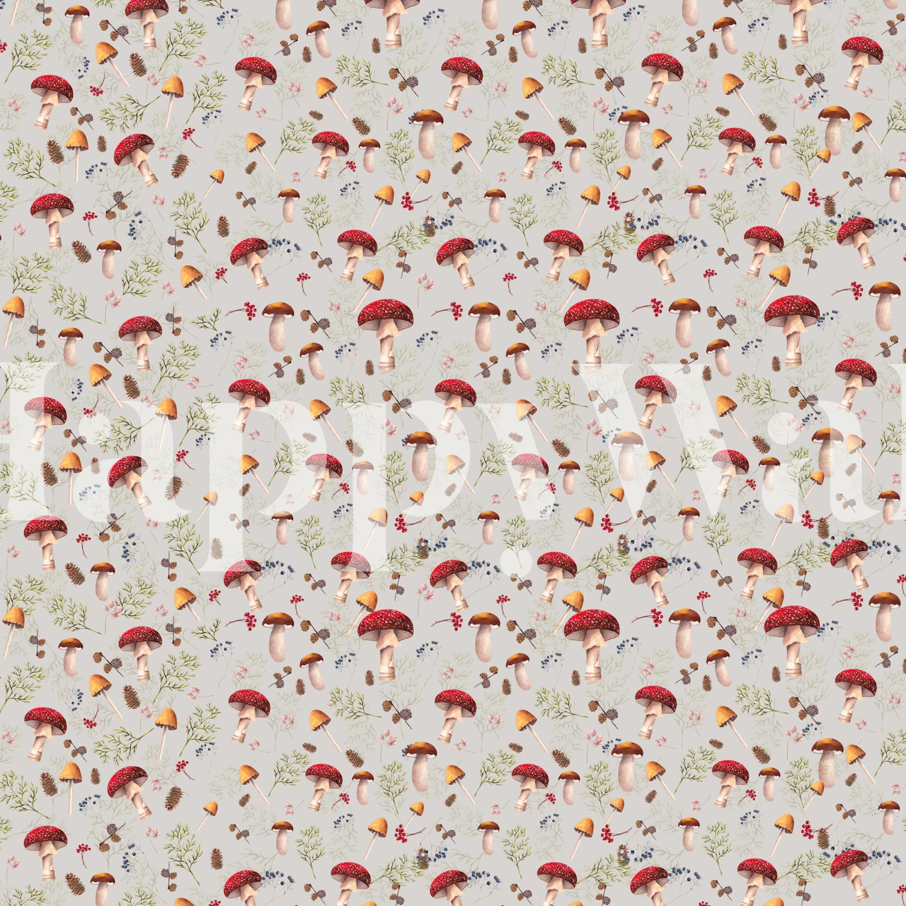 Mushrooms and plants wallpaper in a room