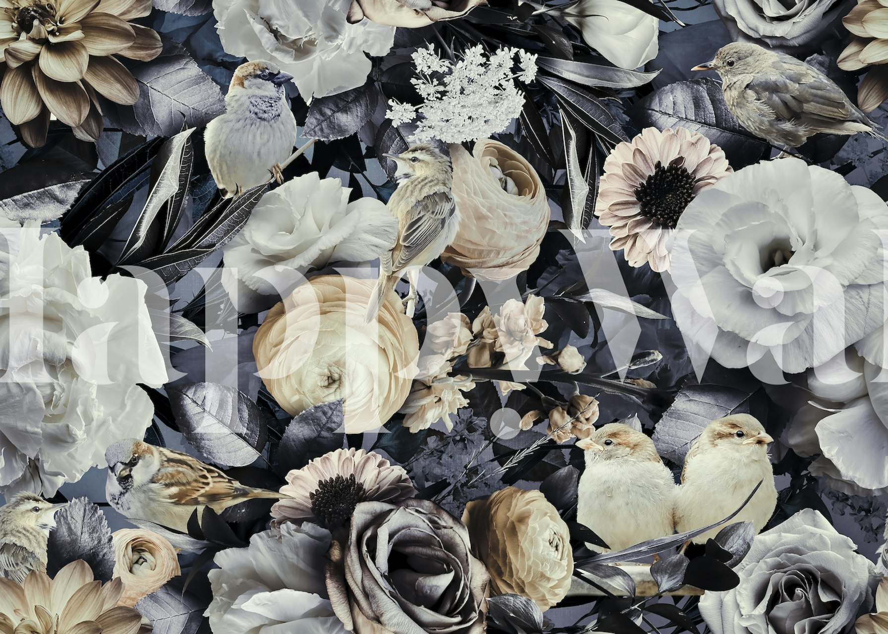 Papier peint Moody Flowers And Birds dans une pièce