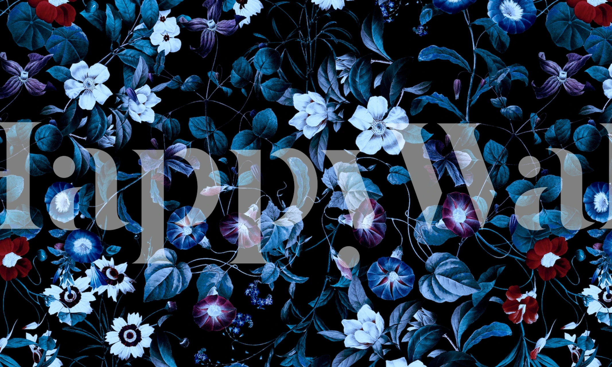 Blue and purple floral patterns on a dark background wallpaper