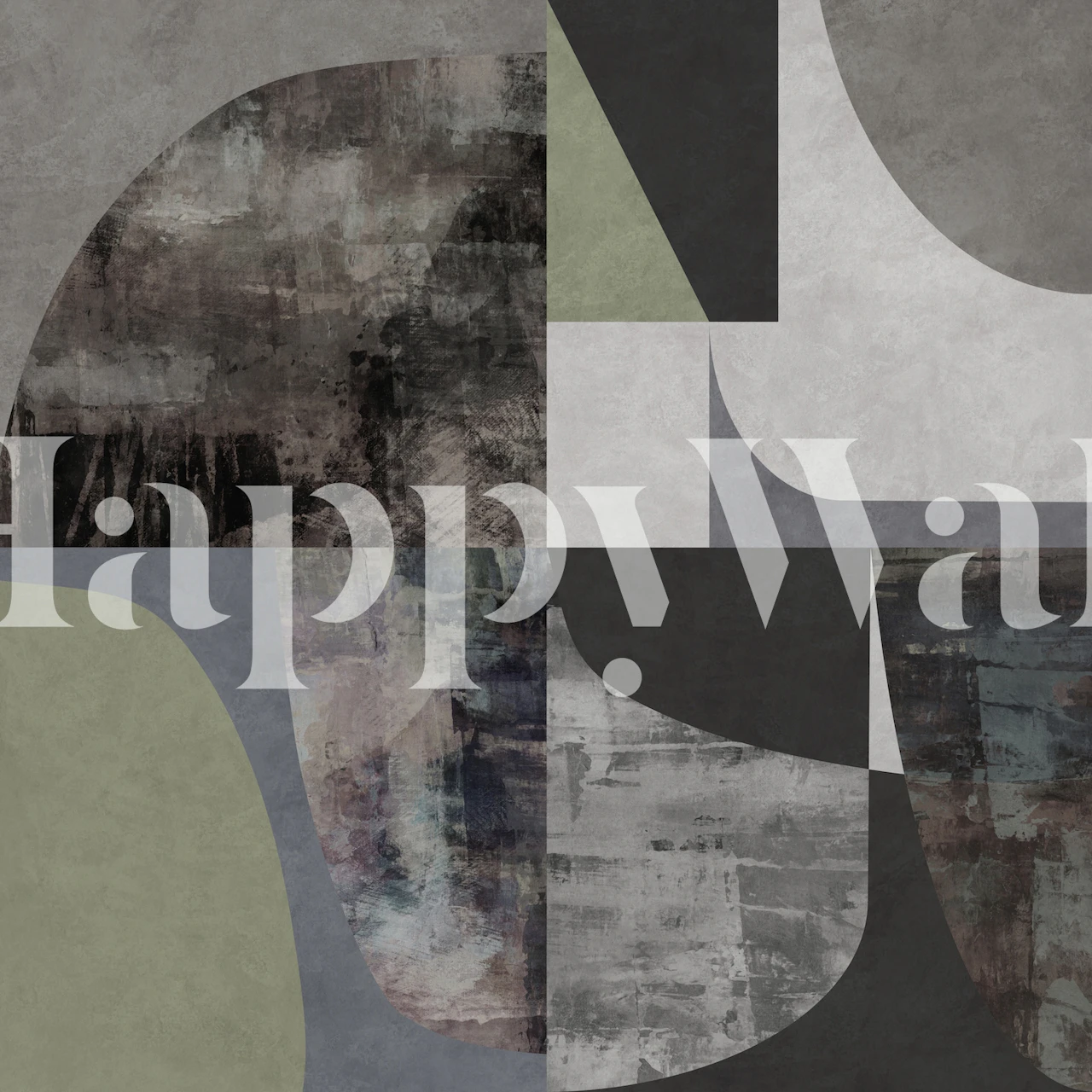 Geometric shapes in muted black, gray, and green wallpaper