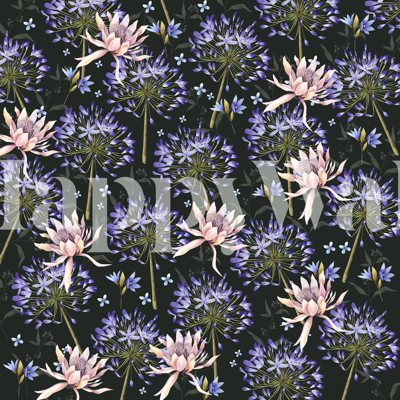 Exotic flowers wallpaper in a room setting