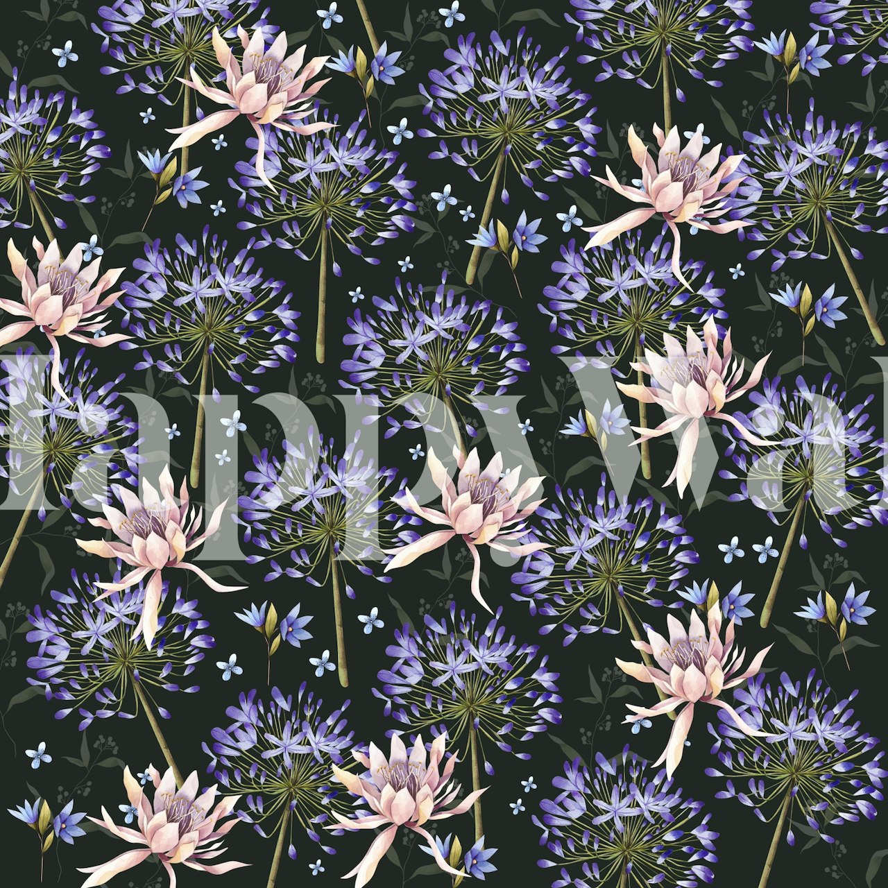 Exotic flowers wallpaper in a room setting