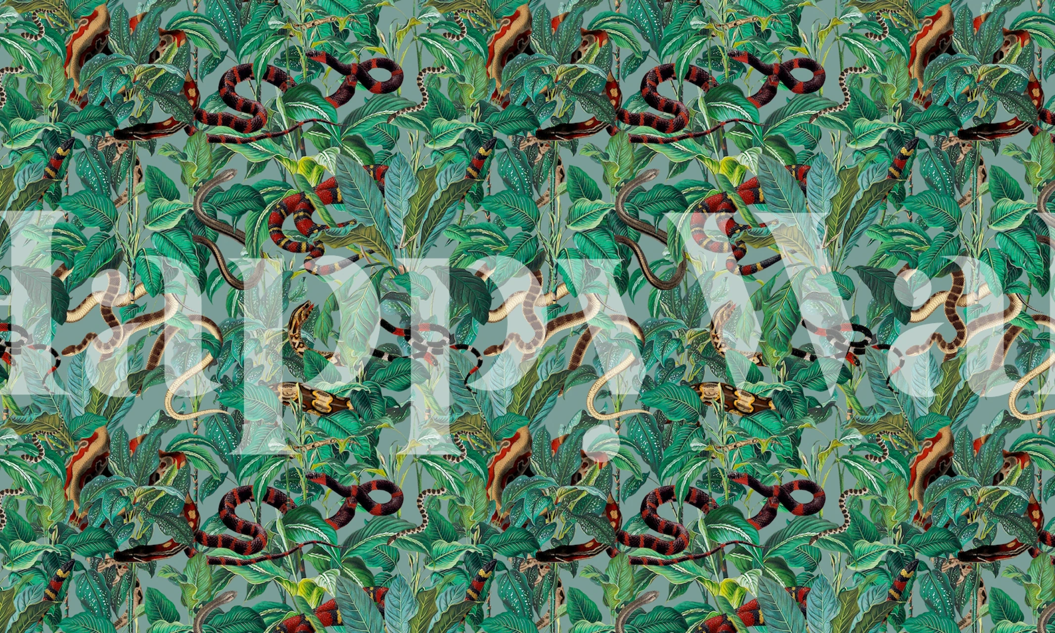 Lush greenery and intertwining snakes pattern wall mural