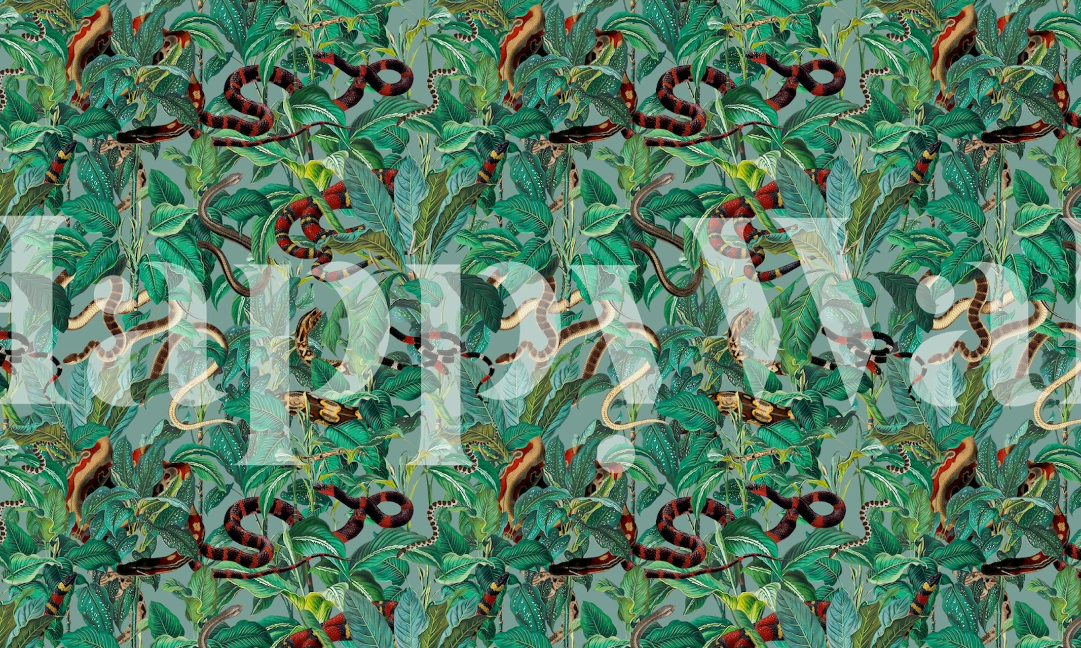 Lush greenery and intertwining snakes pattern wall mural