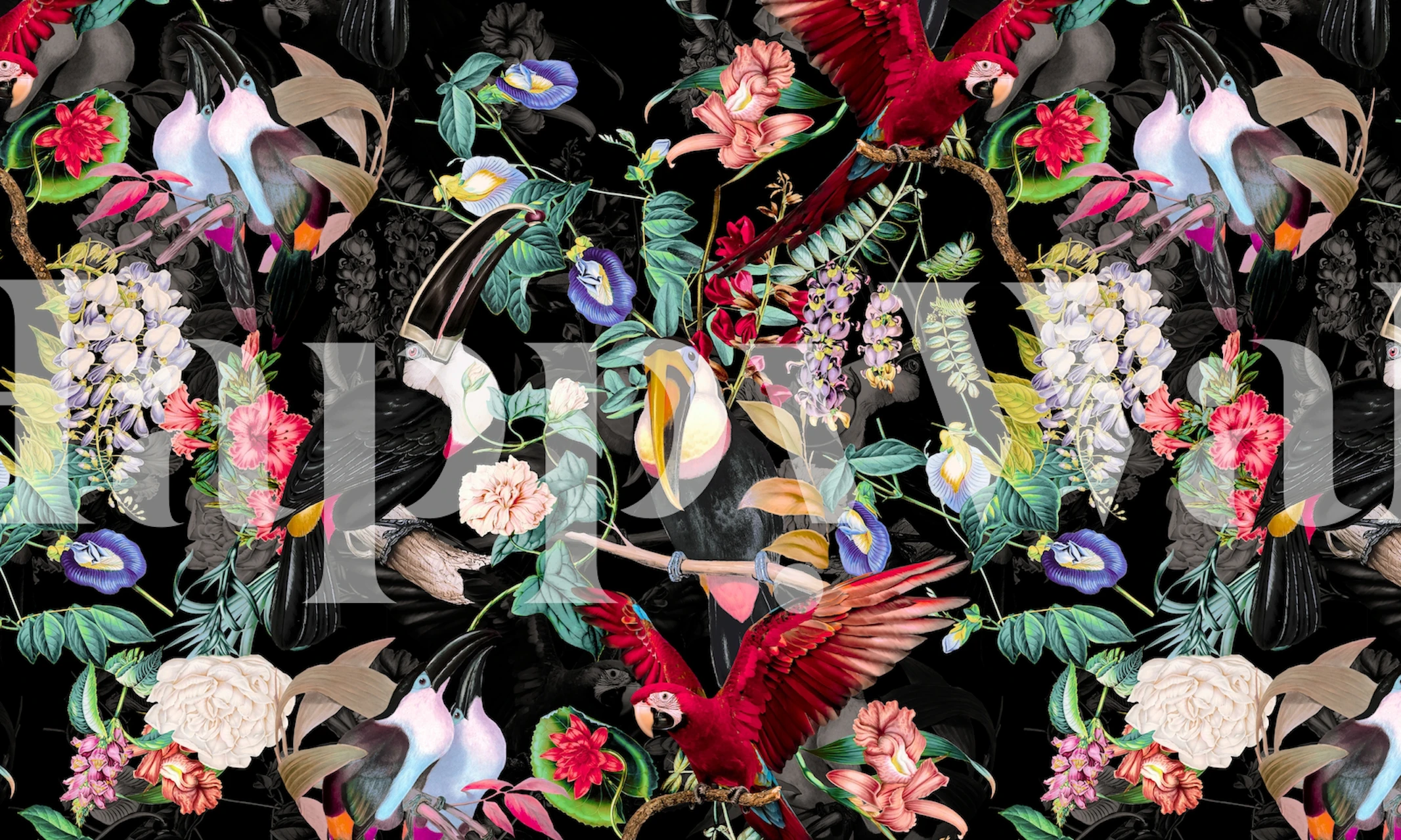 Floral and Birds IX colorful wallpaper design