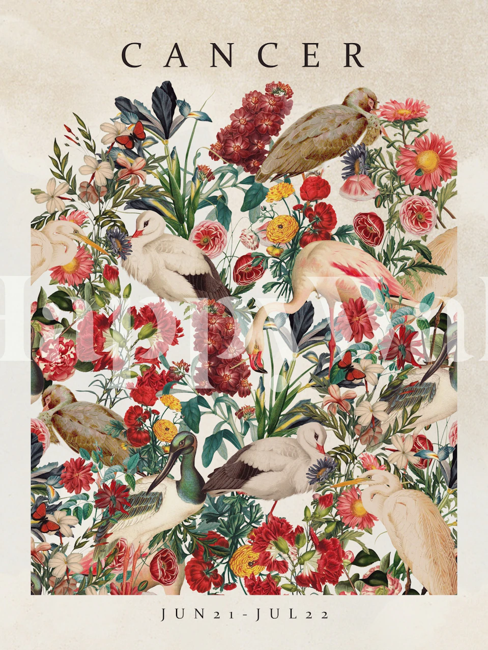 Cancer wallpaper design with flowers and birds