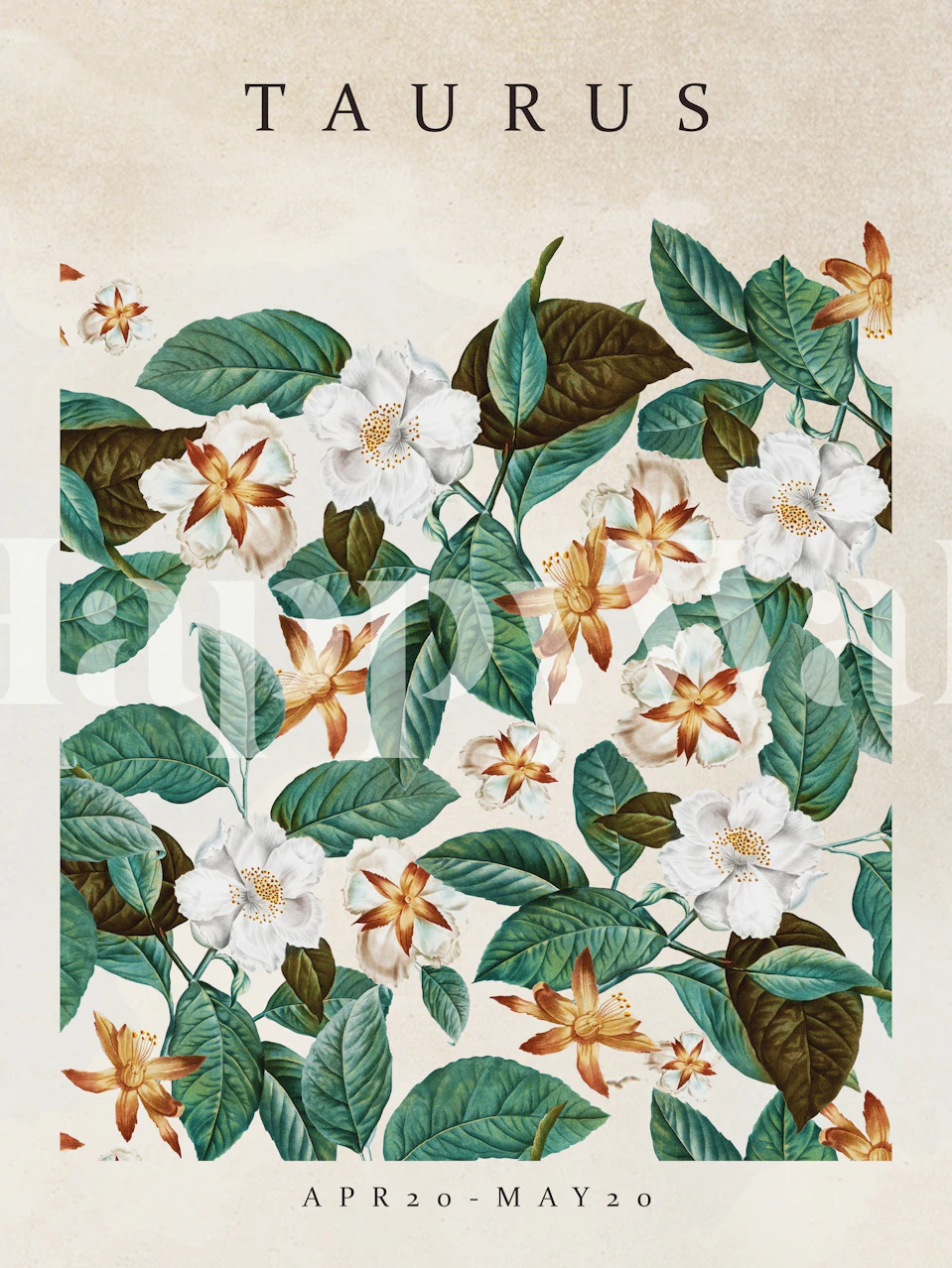 White and yellow floral design with green leaves wallpaper