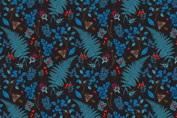 Forest berries leaves and bugs