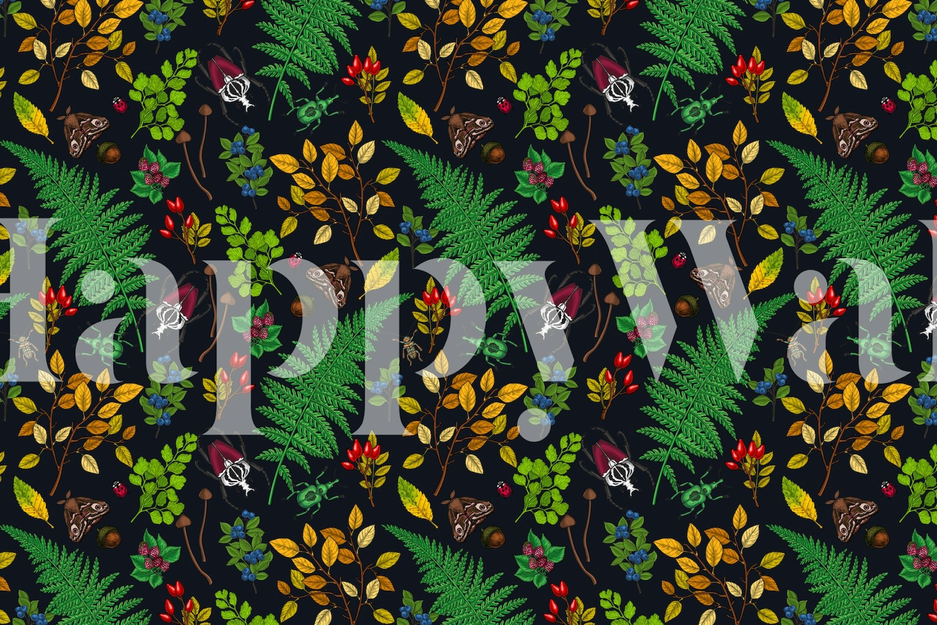 Forest berries and leaves wallpaper in a room