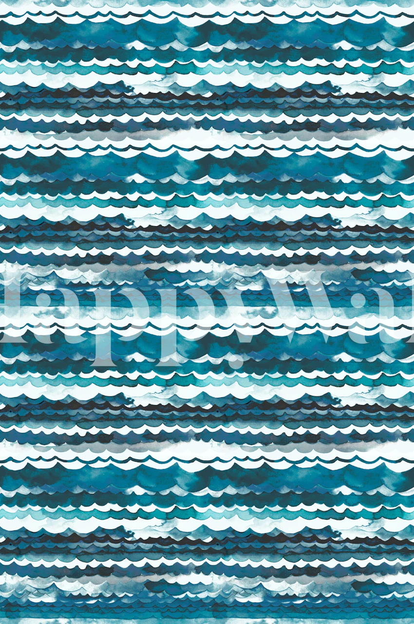 Patrón abstracto de olas del mar en tonos azul y aguamarina para un mural de pared