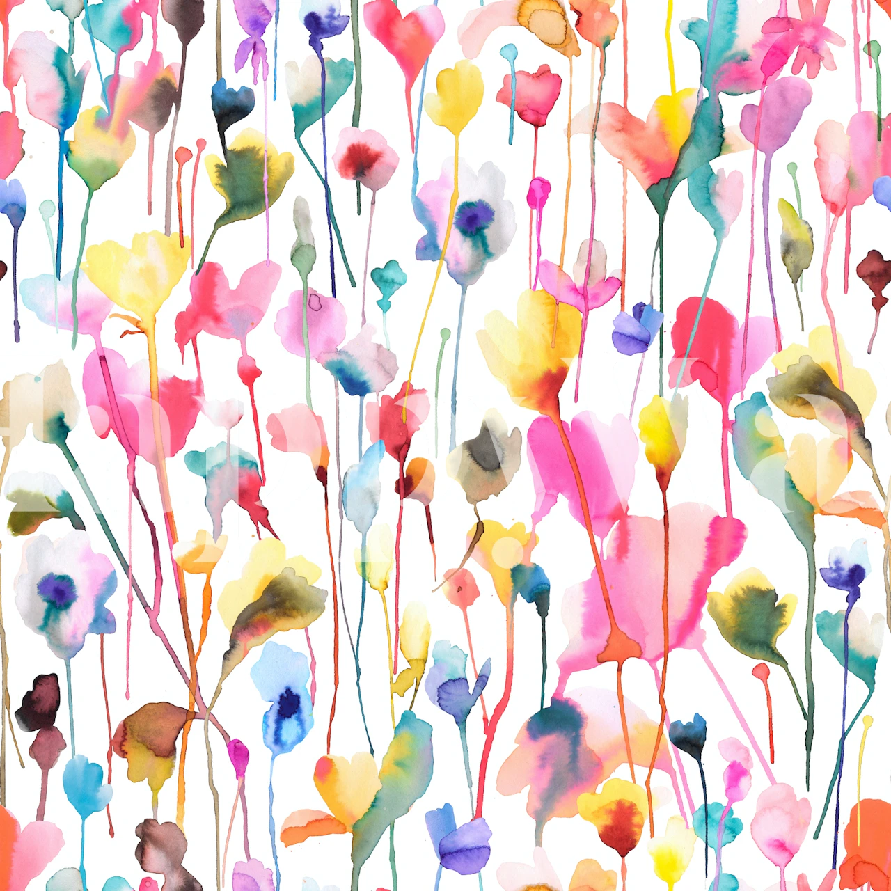 Colorful watercolor wildflowers with pink, yellow, blue hues floral wallpaper