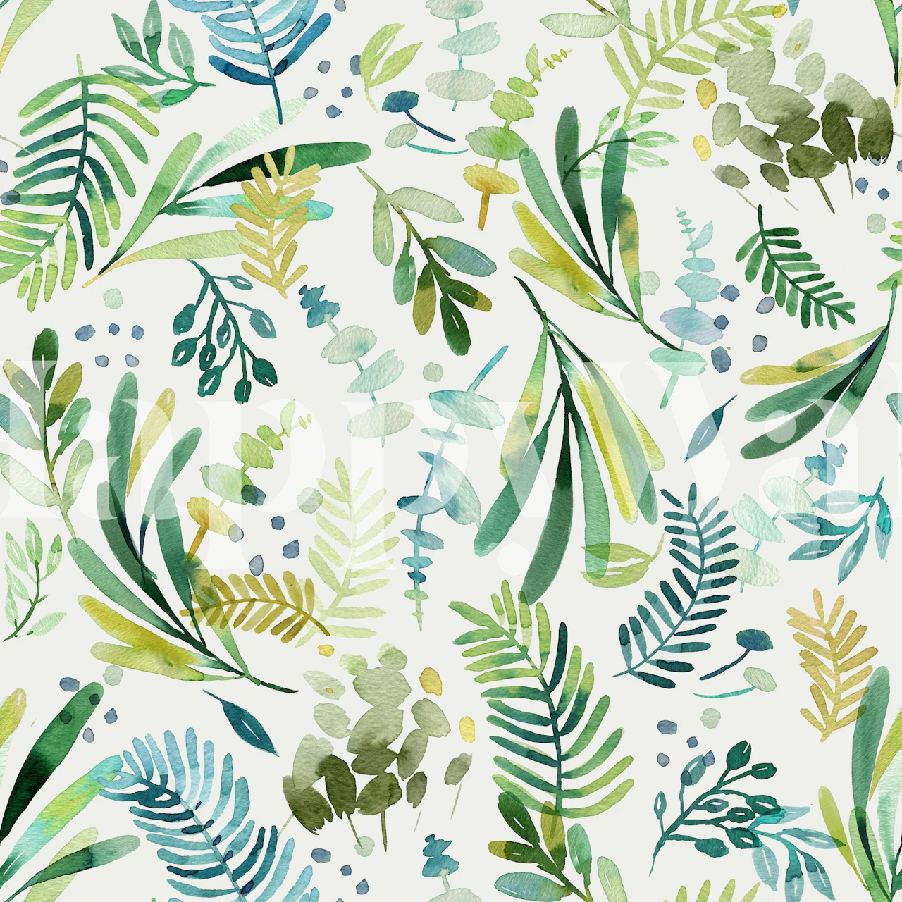 Green botanical leaves on a light background wallpaper