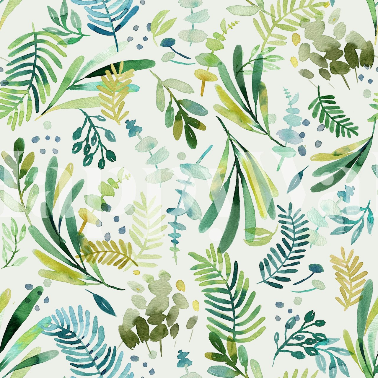 Green botanical leaves on a light background wallpaper
