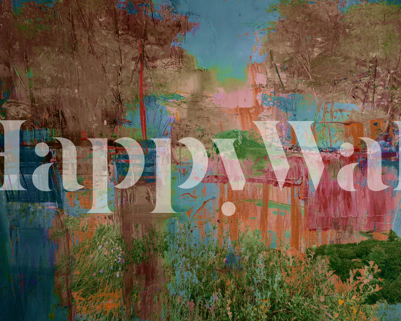 Vibrant abstract nature wallpaper with colorful brush strokes in shades of pink, blue, and green.