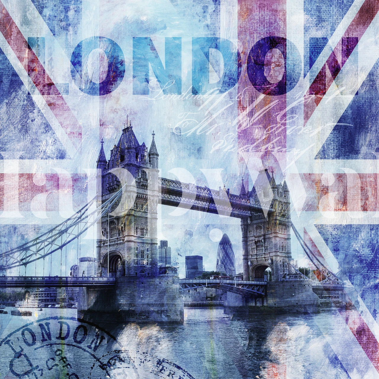 London Bridge with blue tones and British flag wallpaper