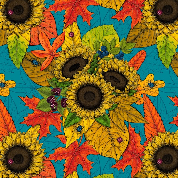 Autumn bouquet on blue