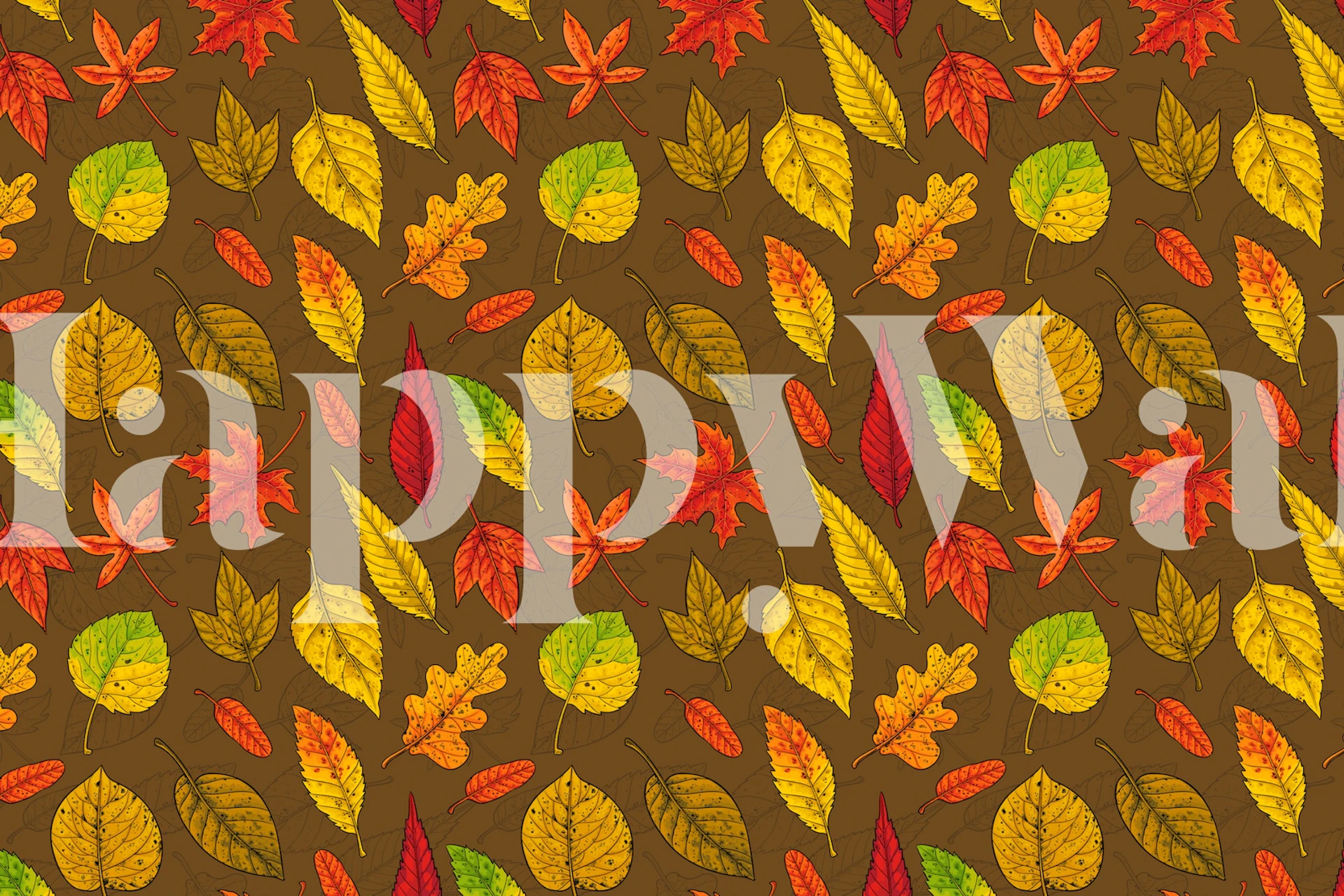 Behang met Autumn leaves on brown