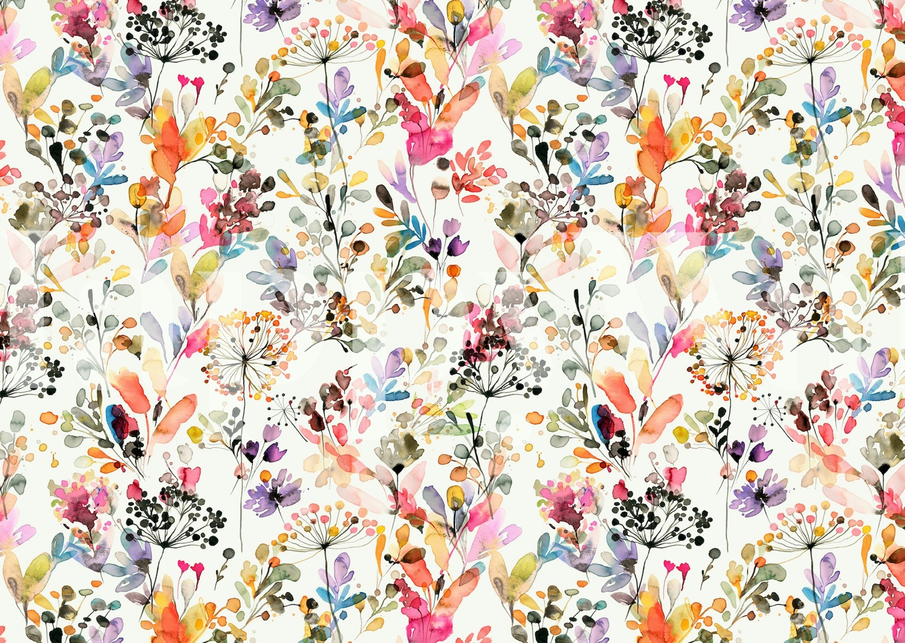 Colorful floral pattern with pink, orange, and green shapes wallpaper