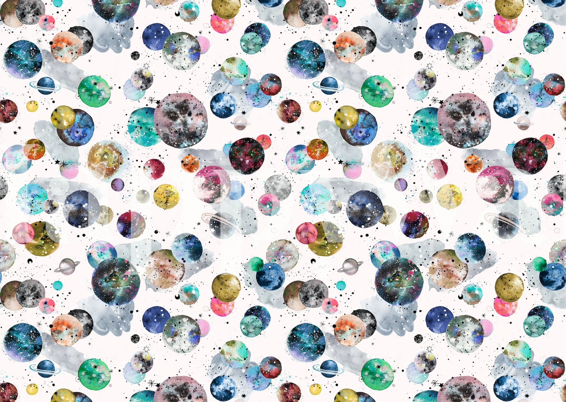Barevná fototapeta dětské planety kosmické galaxie s různými nebeskými tělesy