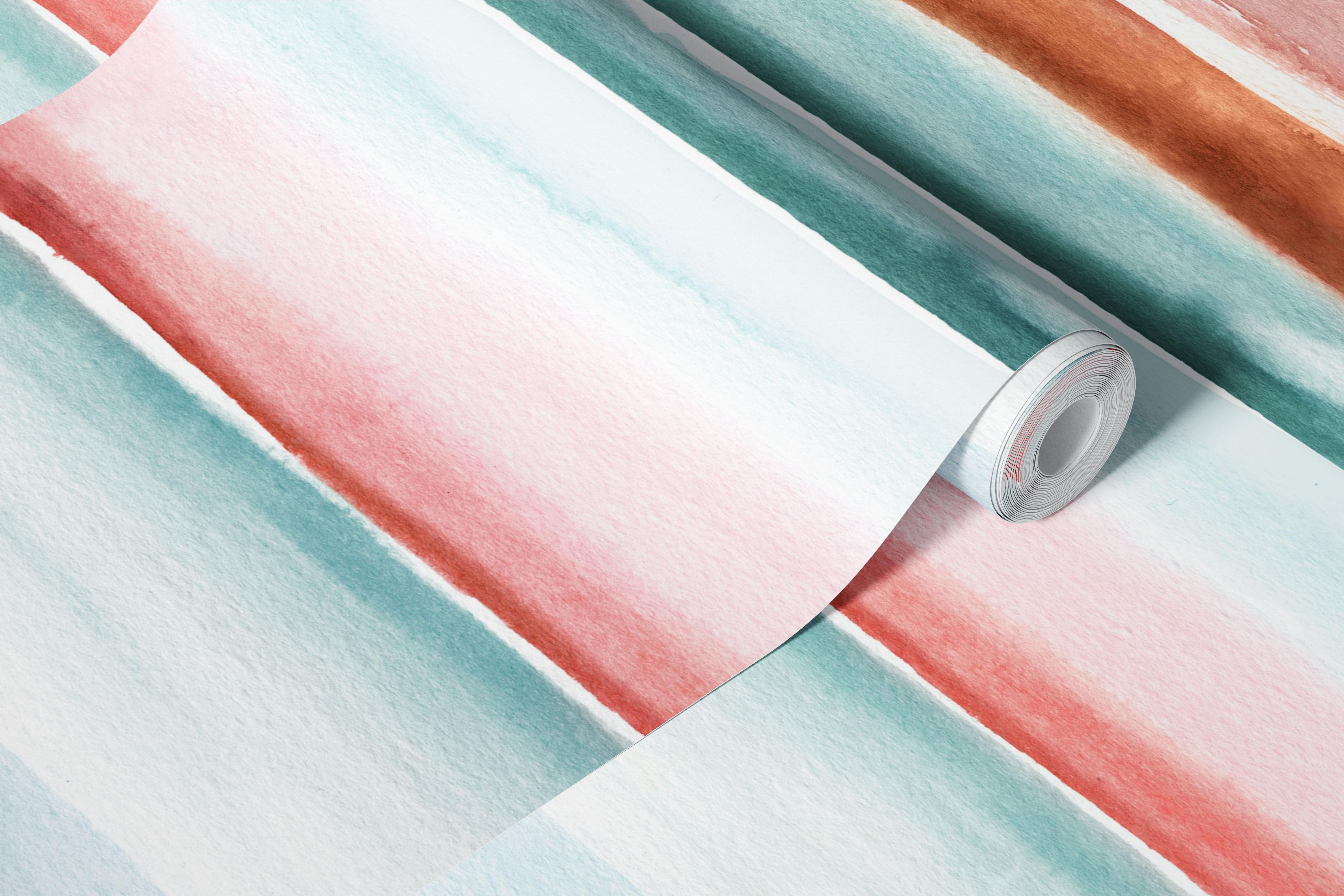 Watercolor stripes in soft blue, pink, and brown tones wallpaper