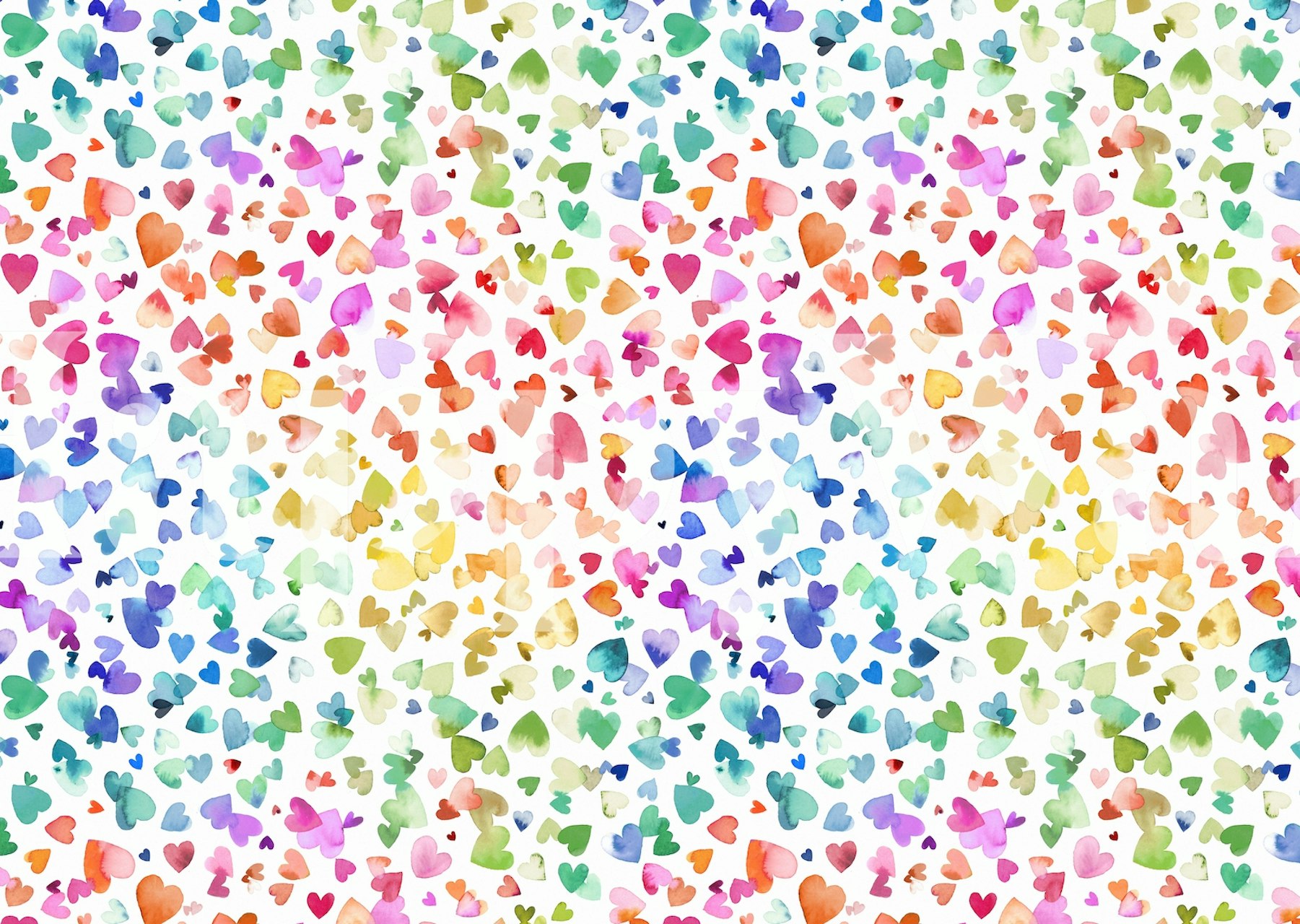 Colorful watercolor hearts in various shades on white wallpaper