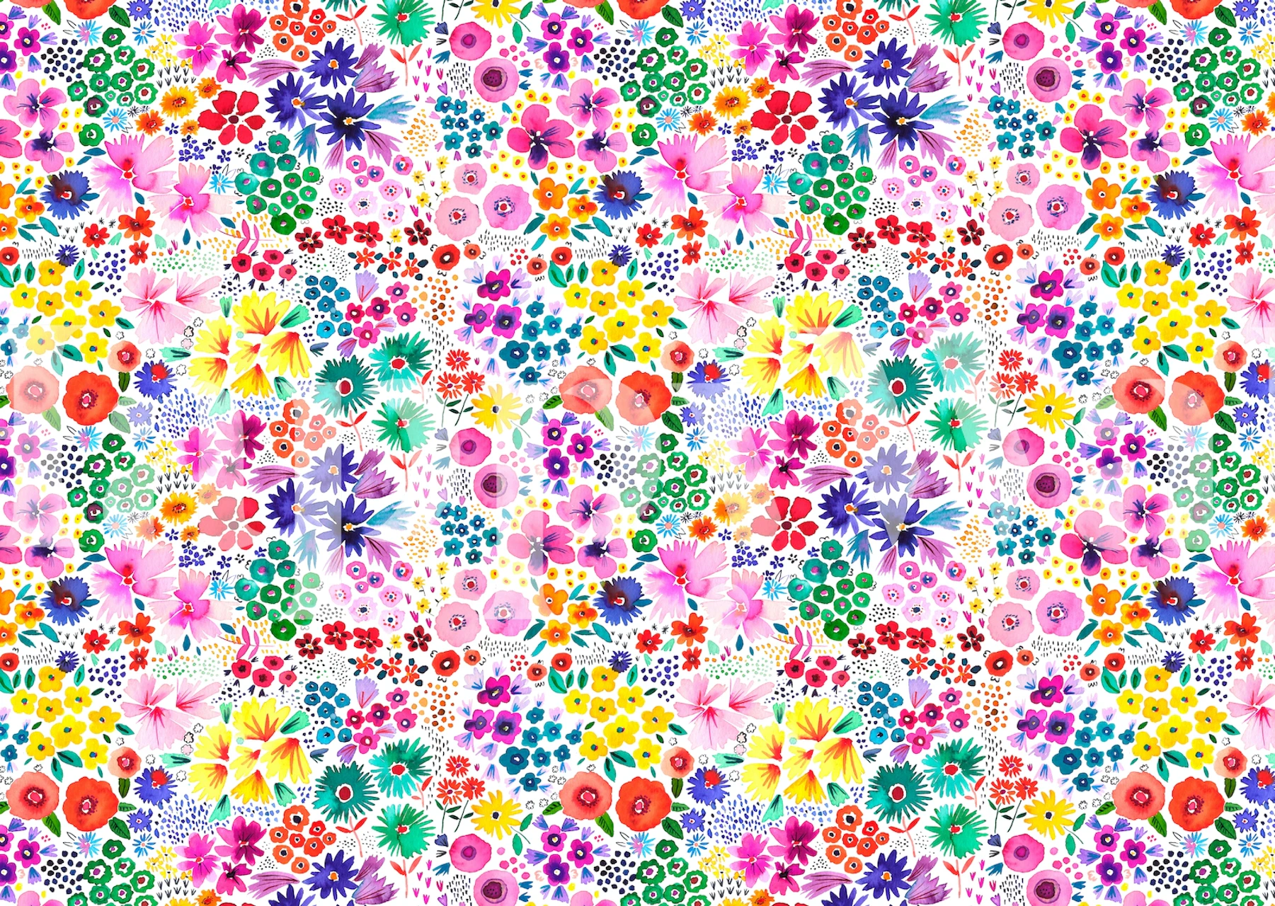 Colorful floral patterns with various flowers on a white background wallpaper