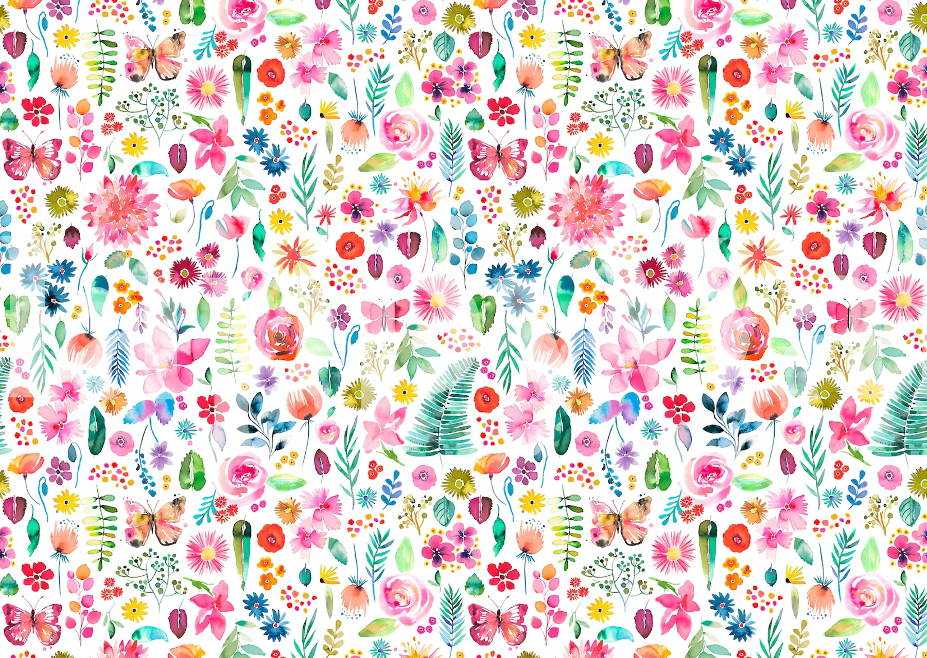 Farverig botanical tapet i et rum