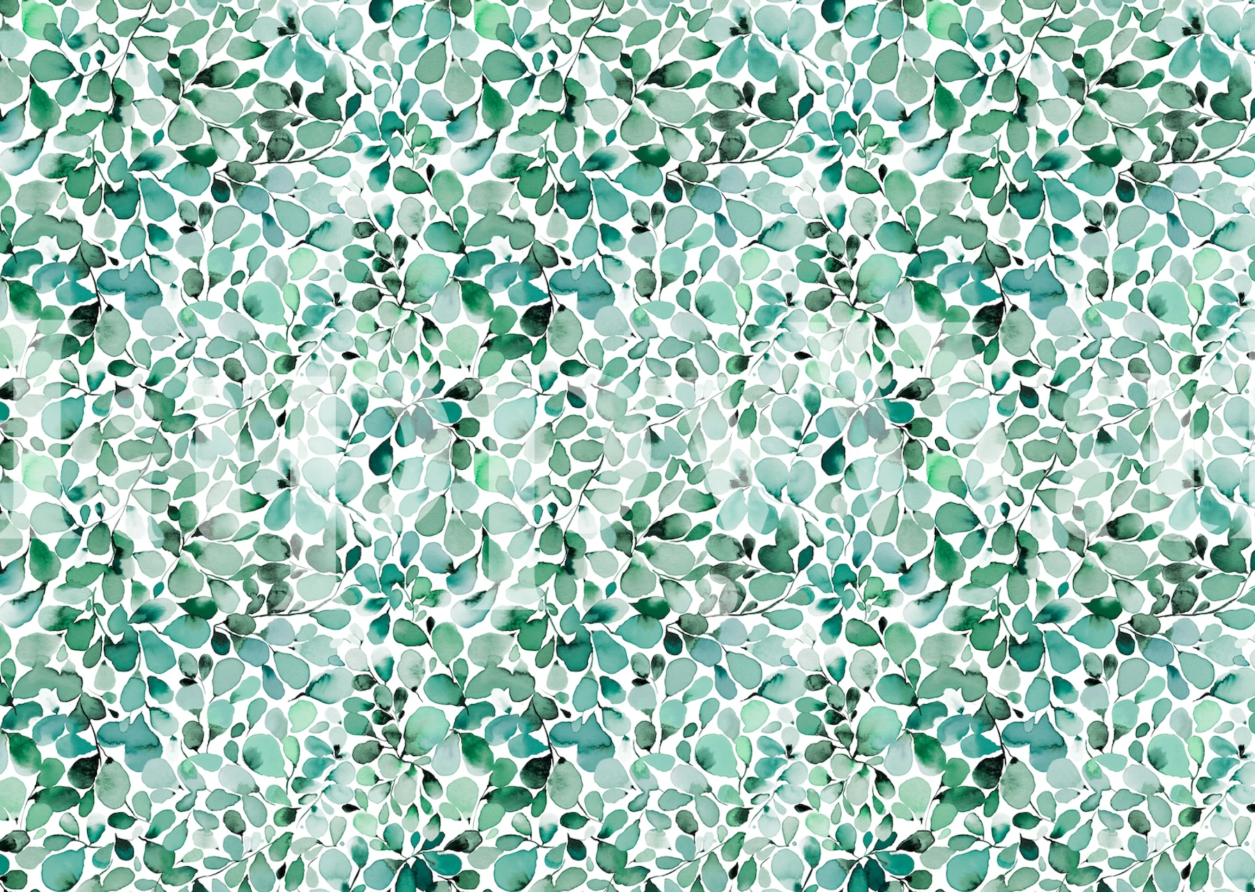 Eucalyptus leaf pattern in shades of green and white wallpaper