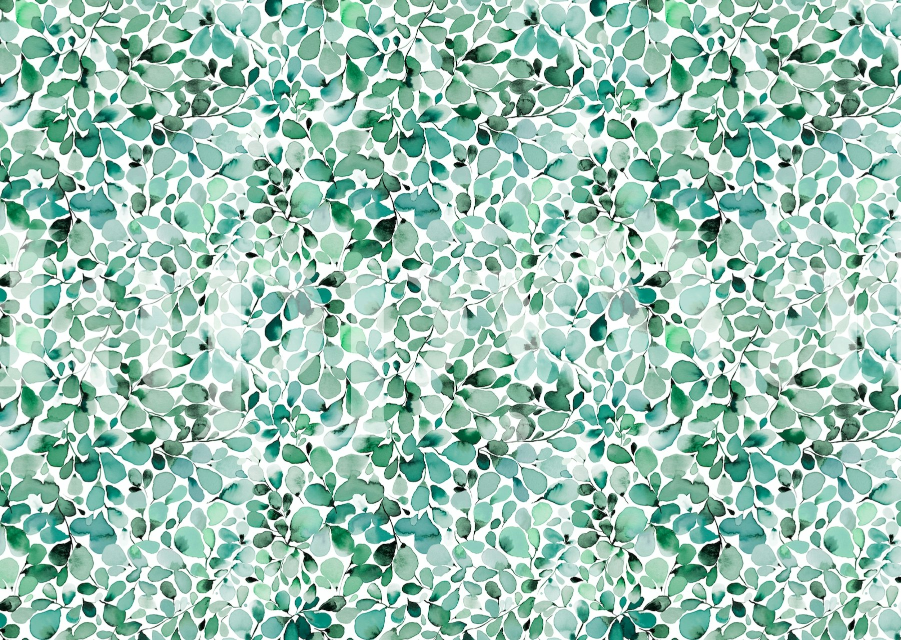 Eucalyptus leaf pattern in shades of green and white wallpaper