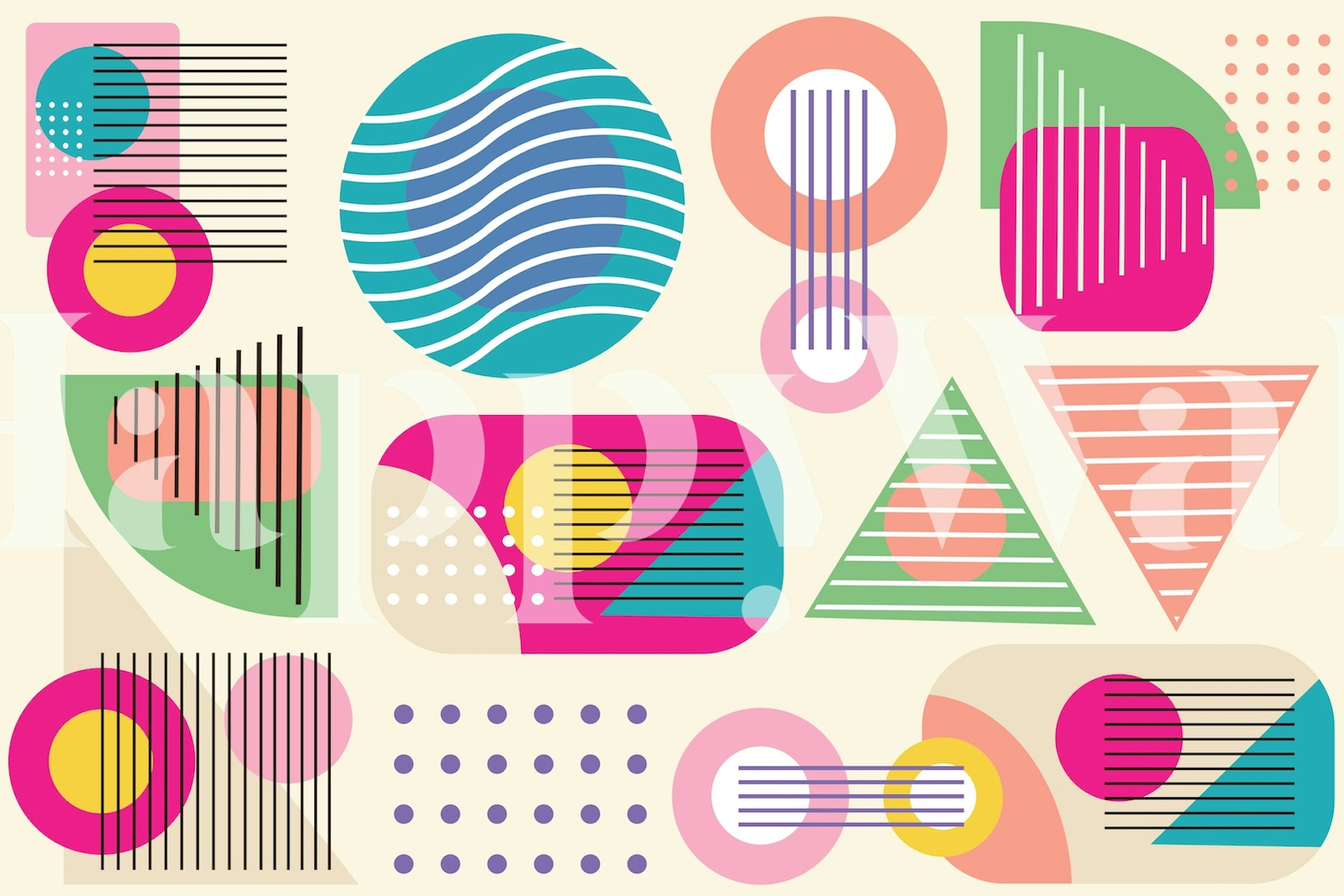 Farverig Geometric Shapes Colorful tapet i et rum