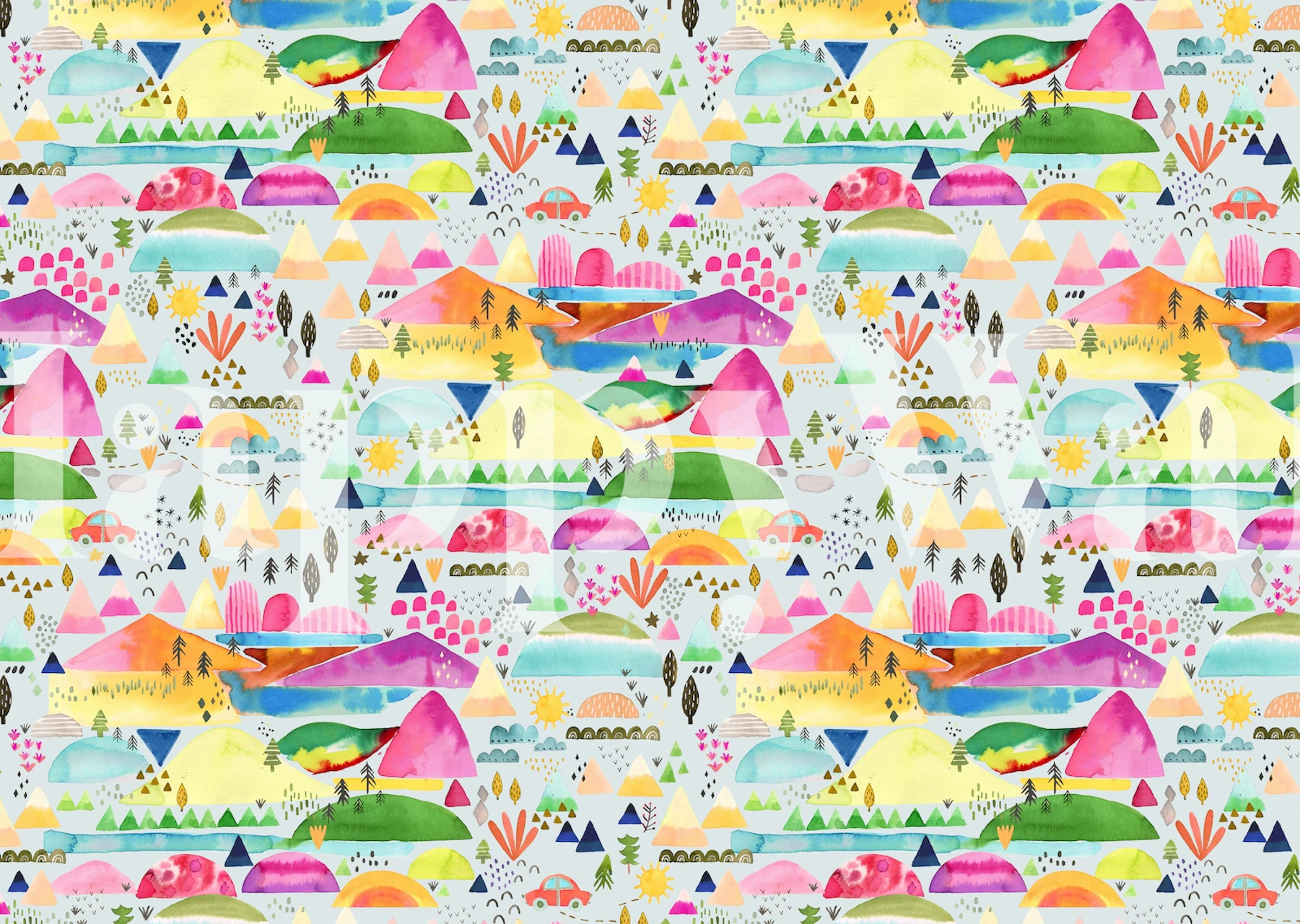 Colorful Mountains Forest City Kids wallpaper