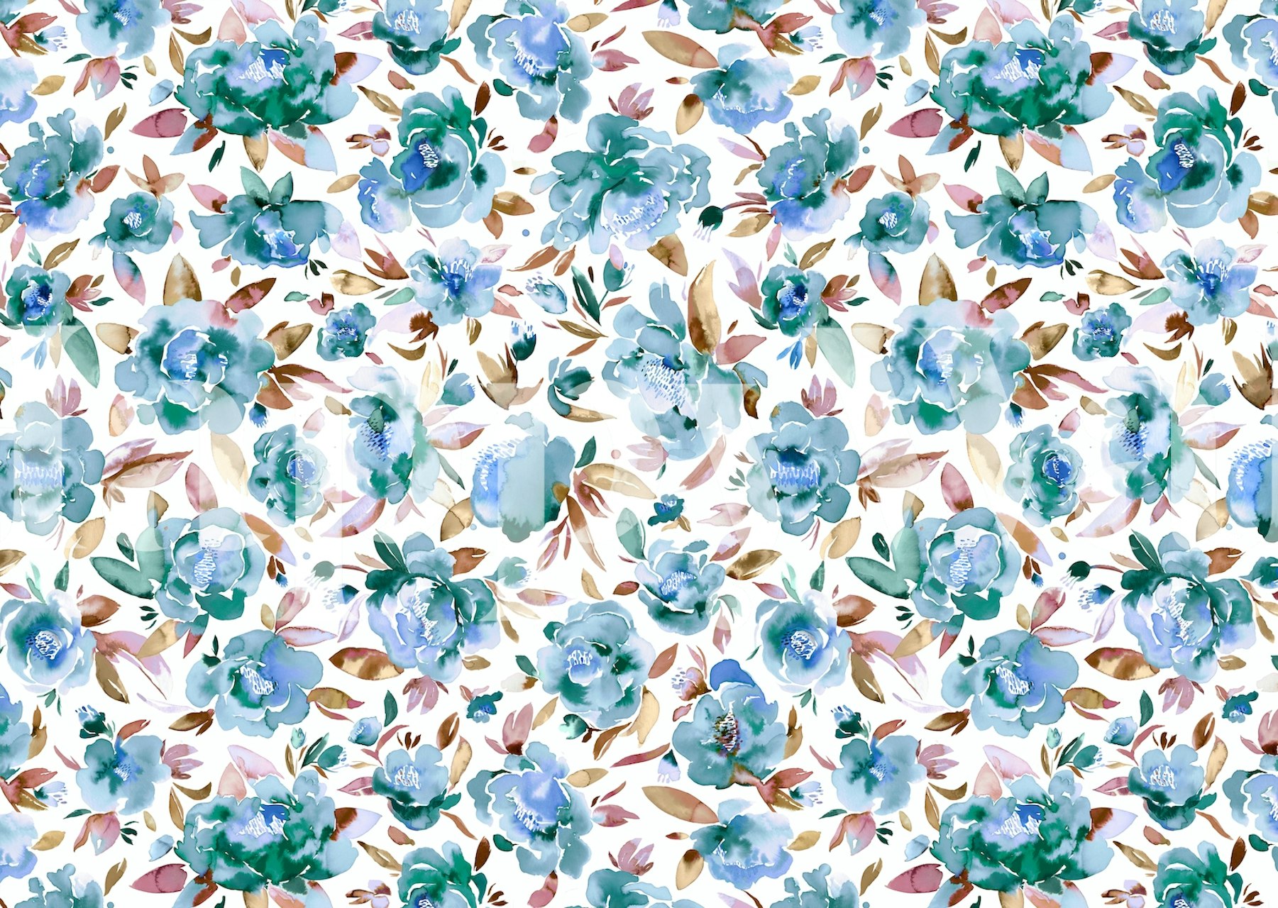 Watercolor blue peonies floral pattern wallpaper