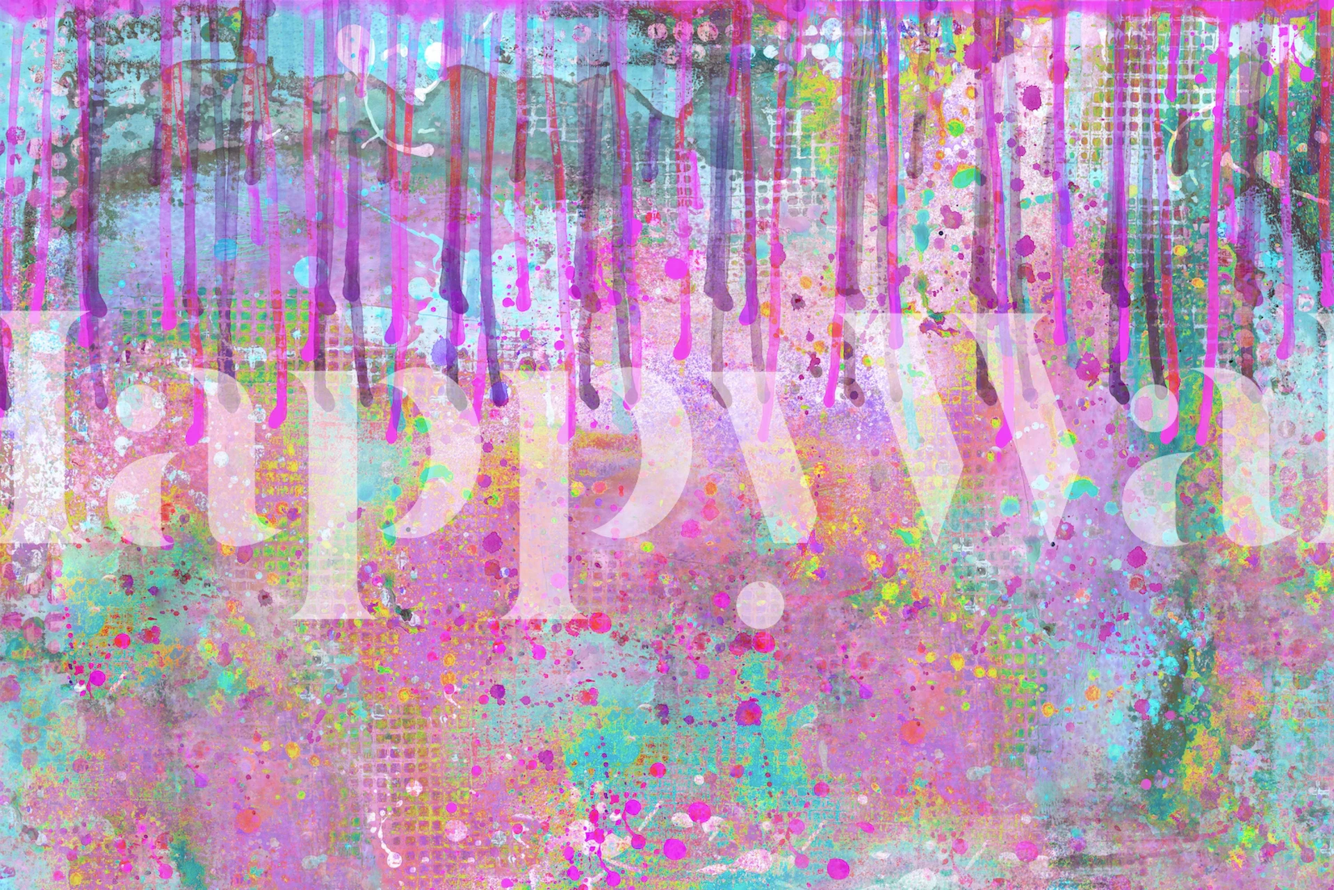 Colorful abstract drip pattern with pink and turquoise tones wallpaper